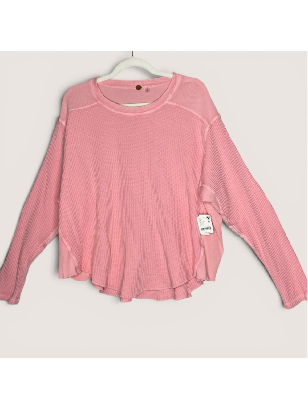 FP One Free People Hand Dyed Blush Pink Waffle Knit Thermal Top S NWT